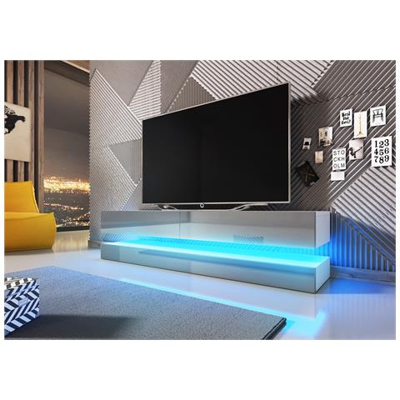 Innovativo E Moderno Tavolo Tv Sajna Con Illuminazione Led, 140cm, Bianco / grigio Lucido