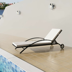 Asupermall - Lettino Prendisole con Cuscino e Ruote in Polyrattan Nero precio