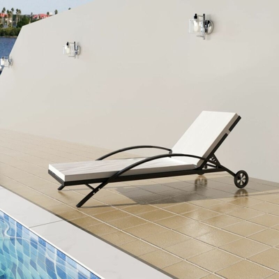 Asupermall - Lettino Prendisole con Cuscino e Ruote in Polyrattan Nero