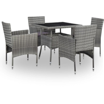 Set Mobili da Pranzo per Giardino 5pz Grigio Polyrattan e Vetro