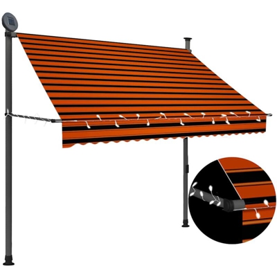 Tenda da Sole Retrattile Manuale con LED 200 cm Arancione e Marrone - Multicolore - Vidaxl