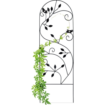 Grigliato da Giardino con Uccellini, in Metallo, per Piante Rampicanti, 120x40 cm, Colore Nero