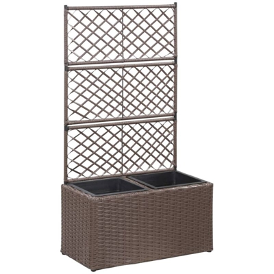 Letto Rialzato Traliccio 2 Vasi 58x30x107 cm Polyrattan Marrone - Marrone - Youthup
