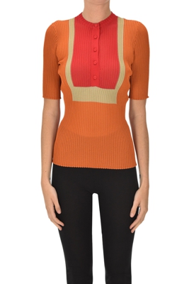 Ribbed color block pullover