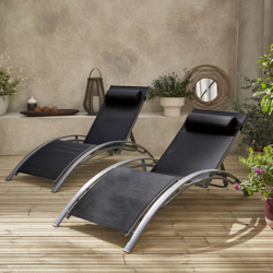 Coppia di lettini prendisole, in alluminio - Louisa, colore: Grigio e Nero - Sdraio in alluminio e textilene - Grigio en oferta