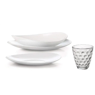 Lgvshopping - Servizio Piatti Prometeo Bianco Per 12 Persone 48 Pezzi Con 12 Bicchieri Omaggio