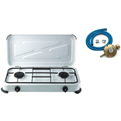 Fornello Bianco 2 Fuochi Gas Bombola + 1 Regolatore +Tubo 2 Mt + 2 Fascette características