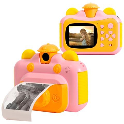 Fotocamera A Stampa Istantanea Per Bambini Con Carta Da Stampa Schermo Da 2,4 Pollici Foto Da 12 Mp Registrazione Video 1080p Ricaricabile Rotazione Di 180 Gradi | Fotocamere Giocattolo (rosa)