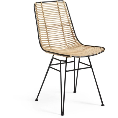 Kave Home - Sedia Tishana in rattan e acciaio finitura nera - Natural