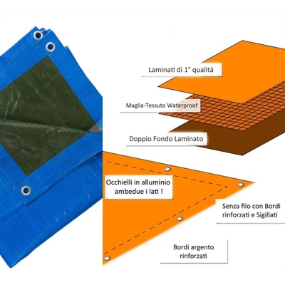 Telone occhiellato multiuso 110 gr/mq 4x6 metri bicolor