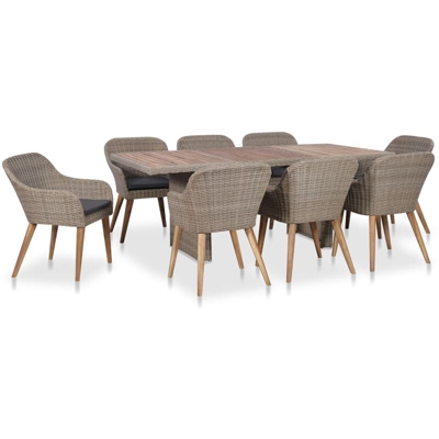 YOUTHUP Set da Pranzo da Giardino 9 pz con Cuscini in Polyrattan - Marrone