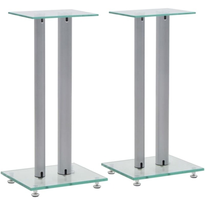 vidaXL Supporti per Altoparlanti 2pz Vetro Temperato a Colonne Argento - Argento