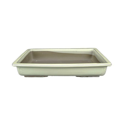Vaso per bonsai Giapponese Morrisan rettangolare in gres smaltato bianco 24,5x16,5x4,5 cm - B19-31b