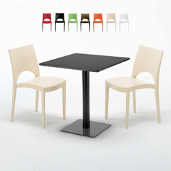 Grand Soleil - Tavolino Quadrato Nero 70x70 cm con 2 Sedie Colorate Paris Kiwi | Beige en oferta