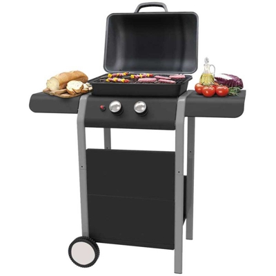 Barbecue a Gas 2 Bruciatori Griglia BBQ con Piani Laterali e Ruote Grill 5kw