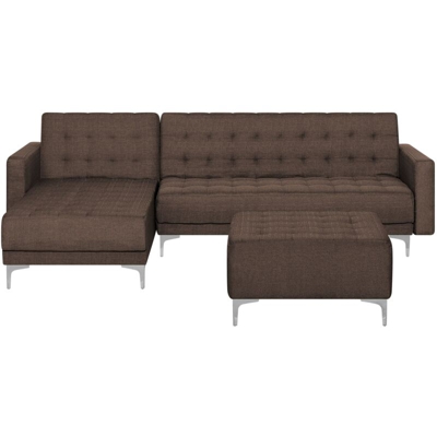 Divano letto angolare con ottomano in tessuto marrone scuro destro ABERDEEN