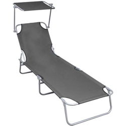 Lettino Prendisole Pieghevole con Baldacchino Alluminio Grigio - Grigio - Vidaxl precio