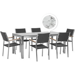Set tavolo da giardino effetto marmo 180 cm e 6 sedie rattan nero GROSSETO características