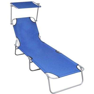Lettino Prendisole Pieghevole con Baldacchino in Alluminio Blu - Blu - Vidaxl