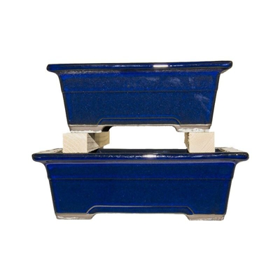 Vasi per bonsai Giapponesi Morrisan rettangolari in gres smaltato blu (Set da n.2 pezzi) - B05-18
