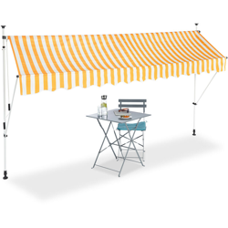 Relaxdays - Tenda da Sole, Protezione per il Balcone, Regolabile, senza Forare, a Manovella, Larga 350 cm, a Righe Gialle precio