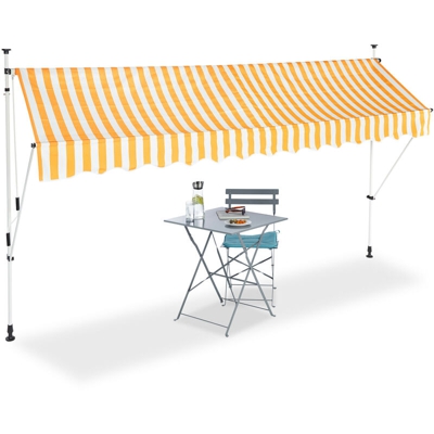 Relaxdays - Tenda da Sole, Protezione per il Balcone, Regolabile, senza Forare, a Manovella, Larga 350 cm, a Righe Gialle