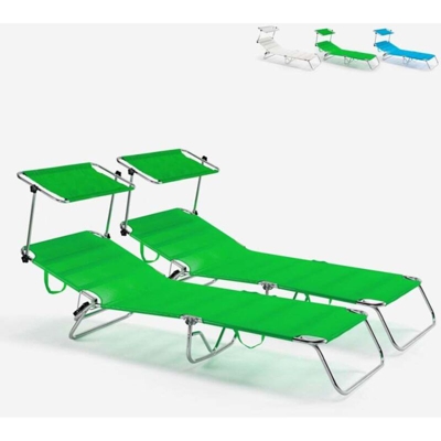 2 Lettini spiaggia mare brandina pieghevole alluminio Cancun | Verde 2