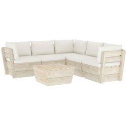 Set Divani da Giardino su Pallet 6 pz con Cuscini Legno Abete - crema - Vidaxl en oferta