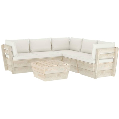 Set Divani da Giardino su Pallet 6 pz con Cuscini Legno Abete - crema - Vidaxl