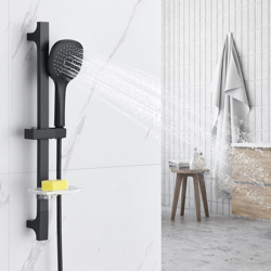 Auralum - Saliscendi In Acciaio Inox Asta 60cm con Soffione Doccetta 3 Funzioni e Portasapone Set Saliscendi per doccia Bagno Vasca, Nero características