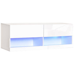 Mobile Tv Sospeso In Legno, Mobile Porta Tv Moderno Con Luci Led Di 20 Colori, Per Tv Max. 42'''', Bianco Lucido, 120x35x40.5cm en oferta