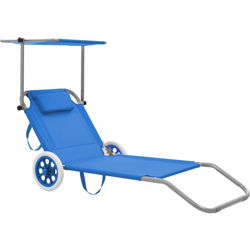 Asupermall - Lettino Prendisole Pieghevole Baldacchino e Ruote Acciaio Blu en oferta