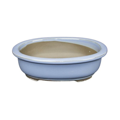 Vaso per bonsai Giapponese Morrisan ovale in gres smaltato azzurro 18x15x6 cm - B21-24b