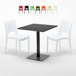 Grand Soleil - Tavolino Quadrato Nero 70x70 cm con 2 Sedie Colorate Paris Kiwi | Bianco en oferta