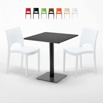 Grand Soleil - Tavolino Quadrato Nero 70x70 cm con 2 Sedie Colorate Paris Kiwi | Bianco