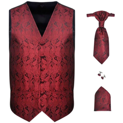 Set Gilet di Nozze da Uomo Paisley Elegante Taglia 48 Bordò - Rosso - Vidaxl precio