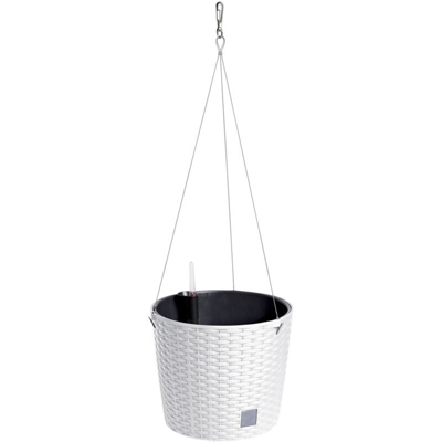 Vaso rotondo con gancio 8,9 litri Rato W in bianco con vaso per piantare 25,6 x 25,6 x 21,9 cm