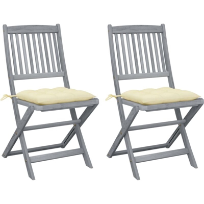 vidaXL Sedie da Giardino Pieghevoli 2pz con Cuscini in Massello Acacia - Grigio
