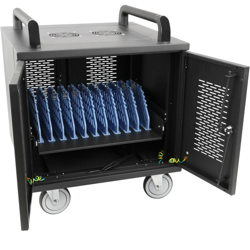 RackMatic - Armadio di ricarica e trasporto per 10 tablet e laptop nero con 16 schuko su 2 strisce características