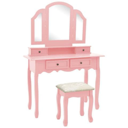 Tavolo Da Trucco E Sgabello Rosa 100x40x146cm Legno Paulownia características