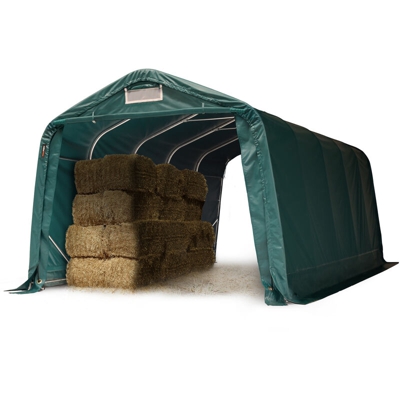 Box Cavalli 3,3x6m, telo ignifugo verde in PVC ca. 720g/m², protezione per cavalli, pecore