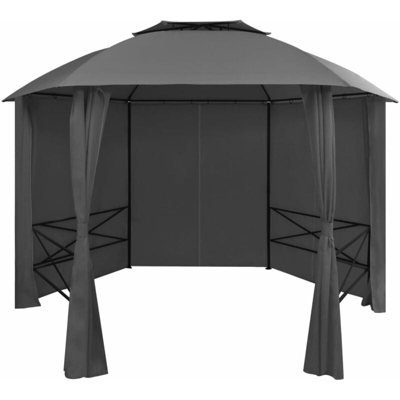 Gazebo Padiglione da Giardino con Tende Esagonale 360x265 cm - Grigio - Youthup