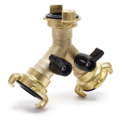 Distributore a Y 2x 26.44 mm (3/4") con raccordo rapido e valvole di chiusura en oferta