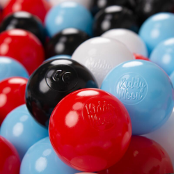 KiddyMoon 100 ? 6CM Palline Morbide Colorate Per Piscina Bambini Fatto In EU, Nero/Bianco/Rosso/Azzurro - nero/bianco/rosso/azzurro en oferta