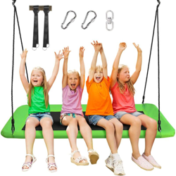 Costway - Altalena da Giardino per Bambini, Altalena 150cm con Struttura in Acciaio, Con Corde Regolabili, Adatta per Portico Cortile Giardino (Verde) en oferta