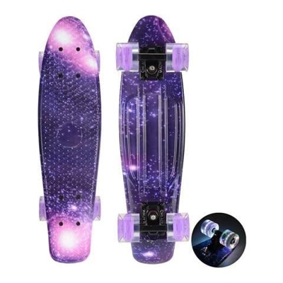 22 Pollici Skateboard Cruiser Penny Retro Longboard Skate Graphic Galaxy Complete Led Light Viola Flashing