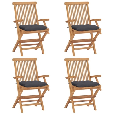 Sedie da Giardino con Cuscini Antracite 4 pz Massello di Teak - Antracite - Vidaxl