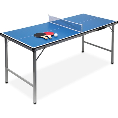 Tavolo Ping Pong, HLP 71 x 150 x 67 cm, Trasportabile, Rete, Palline, Racchette, Interni, MDF e Metallo, Blu