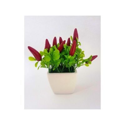 Vaso Ceramica Quadrato Peperoncini Artificiali 16Cm Pianta Decorazione Casa Giardino