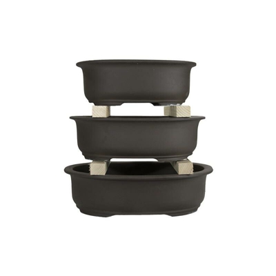 Vasi per bonsai Giapponesi Morrisan ovali in gres (Set da n.3 pezzi) - B21-20